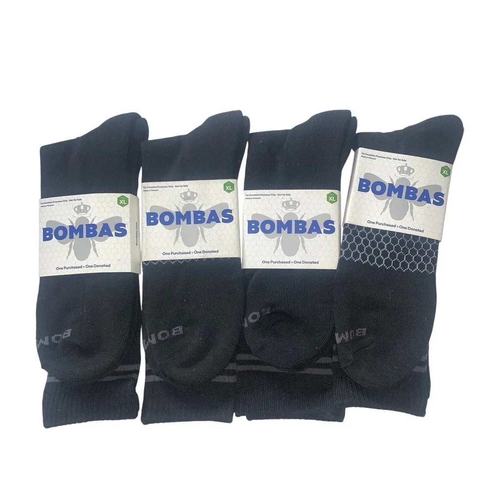NEW 4 PAIRS Bombas Crew‎ Socks Black Grey Honeycomb Arch Support Mens